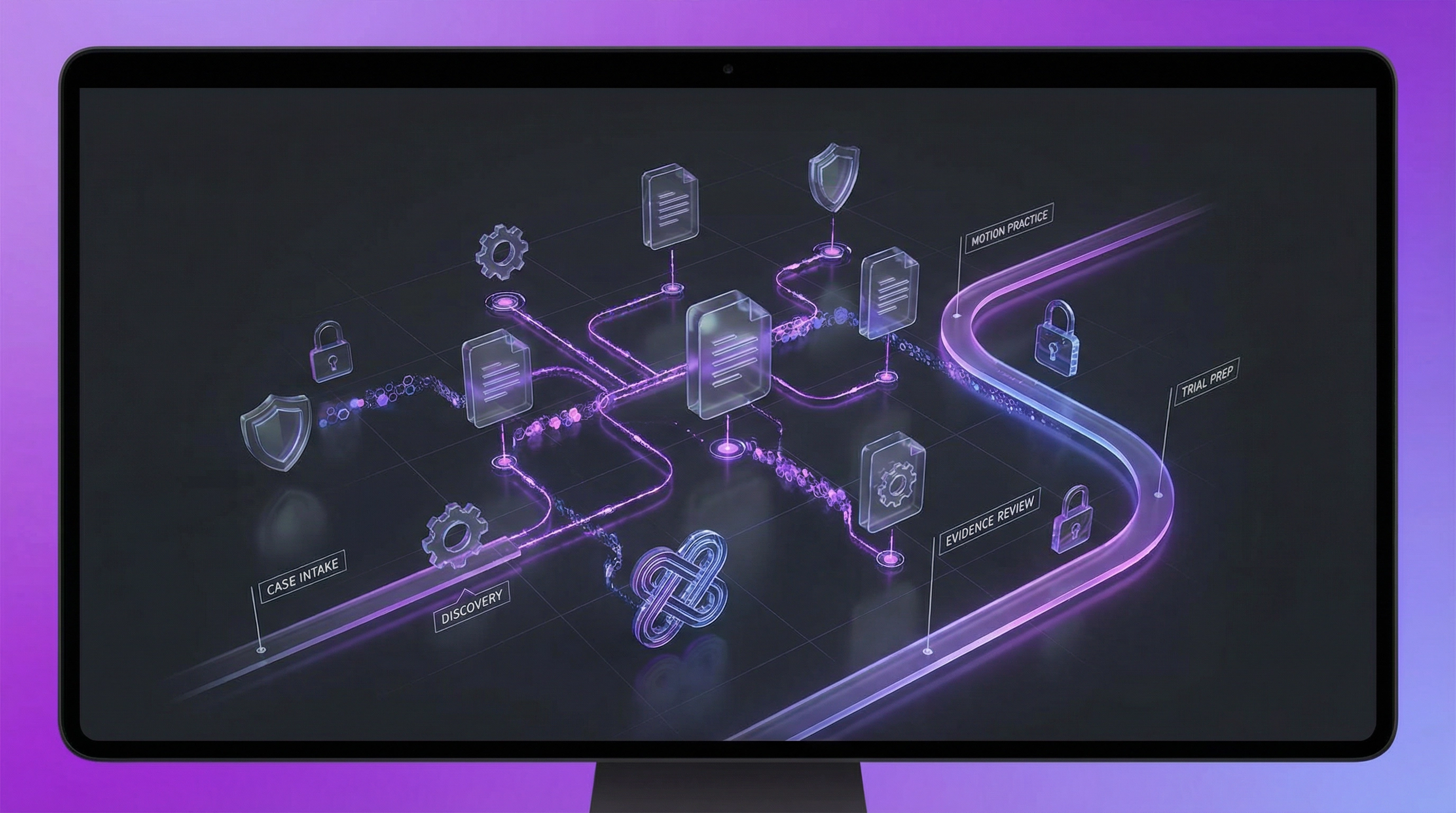 Abstract legal defense workflow visualization